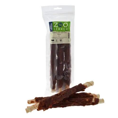 Zoolekker Rawhide stick met eend 24 cm