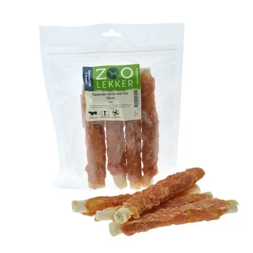 Zoolekker Rawhide stick met kip 18 cm