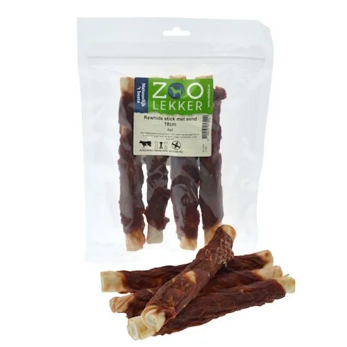 Zoolekker Rawhide stick met eend 18 cm