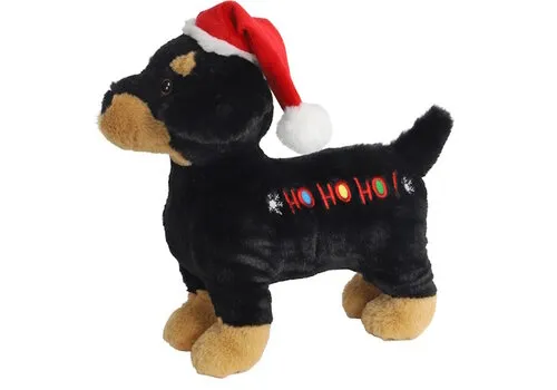 De Boon Kerst hondenspeeltje pluche met piep zwart bruin 30 cm