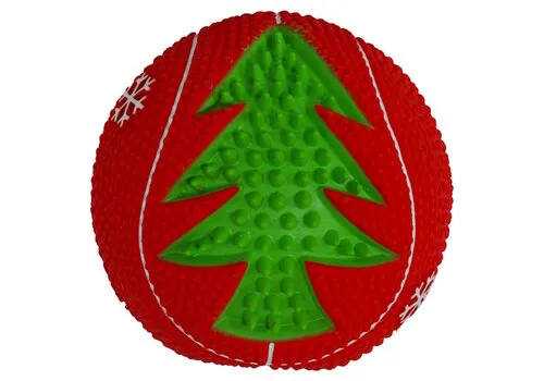 De Boon Kerst latex hondenspeeltje bal met piep rood of groen