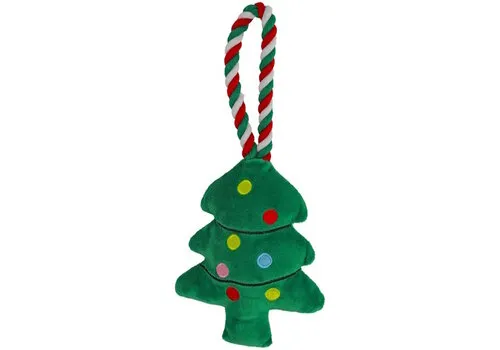 De Boon Kerst hondenspeeltje pluche kerstboom met floss touw 35 cm