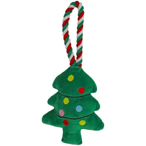 De Boon Kerst hondenspeeltje pluche kerstboom met floss touw 35 cm