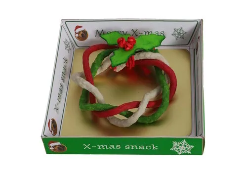 De Boon Kerst hondensnack buffelhuid kerstkrans rood groen wit