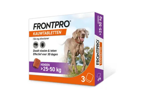 Frontpro Vlooien- en Tekenkauwtabletten Hond boven 25 tot 50 kg | 136 mg | 3 Stuks