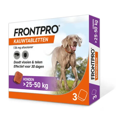 Frontpro Vlooien- en Tekenkauwtabletten Hond boven 25 tot 50 kg | 136 mg | 3 Stuks