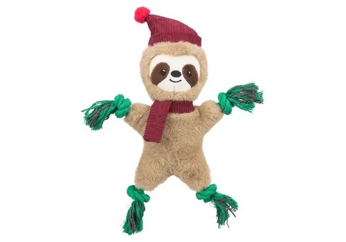 Trixie Xmas luiaard pluche hondenspeeltje met flostouw