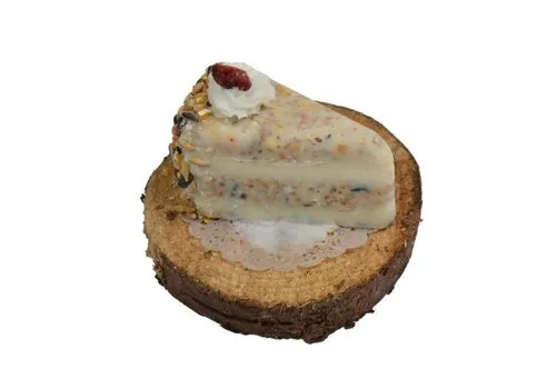 Tweetfeed Vogeltaartpunt op hout – 10 × 5 × 5 cm