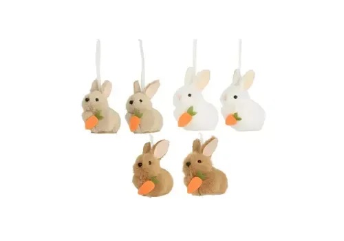 Decoris Hangdecoratie konijn polyester 7cm set 2 stuks