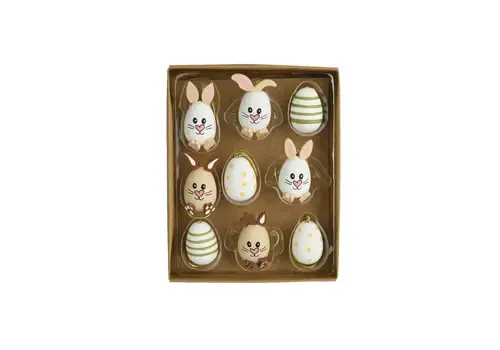 Decoris Hangdecoratie ei 9-delig hout Ø2xH4,5cm
