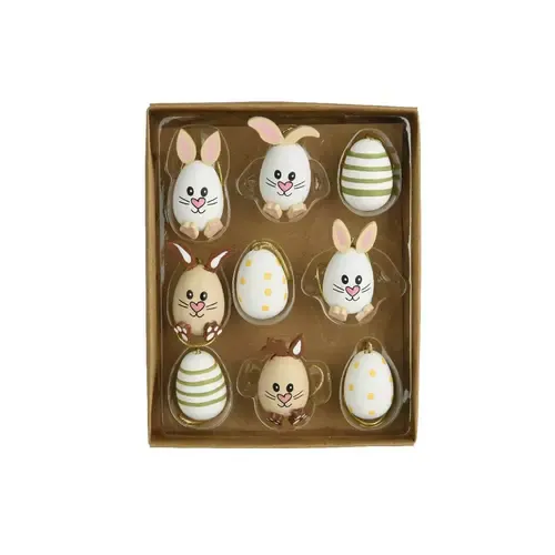Decoris Hangdecoratie ei 9-delig hout Ø2xH4,5cm