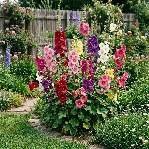 Junai.nl Alcea rosea | Stokroos gemengde kleuren | 13 cm pot | ca. 25–35 cm hoog