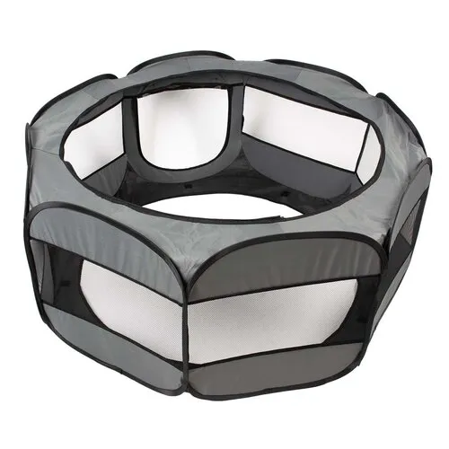 Duvo+ Opvouwbare speelren voor konijnen en knaagdieren lichtgrijs | 75x35x40 cm | pop-up | met topnet en draagzak