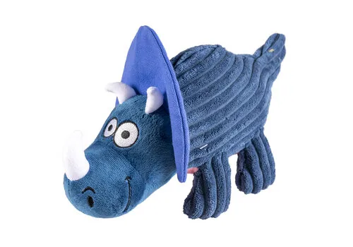 Duvo+ Pluche dino triceratops corduroy blauw