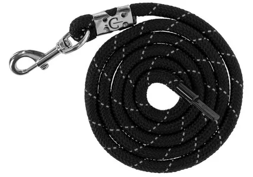 Covalliero Halstertouw Reflective Black/Silver met Karabijnhaak
