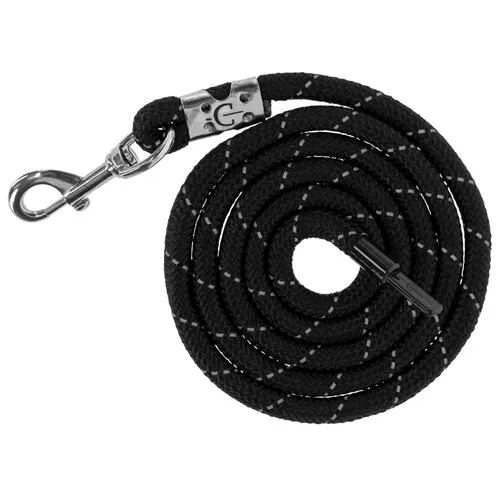 Covalliero Halstertouw Reflective Black/Silver met Karabijnhaak