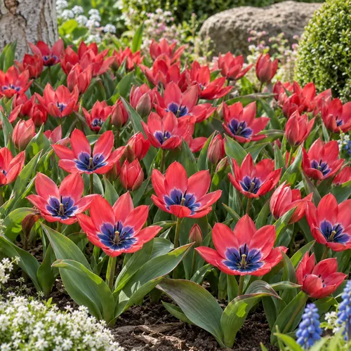 JUNAVERA Tulipa Little Beauty | Specie tulp bloembollen | rood met blauwe kern | 8 stuks | 25 cm hoog