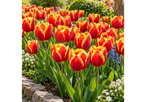 JUNAVERA Tulipa Darwin | rode met gele randen tulp | 7 bloembollen | bloeihoogte 25 tot 40 cm