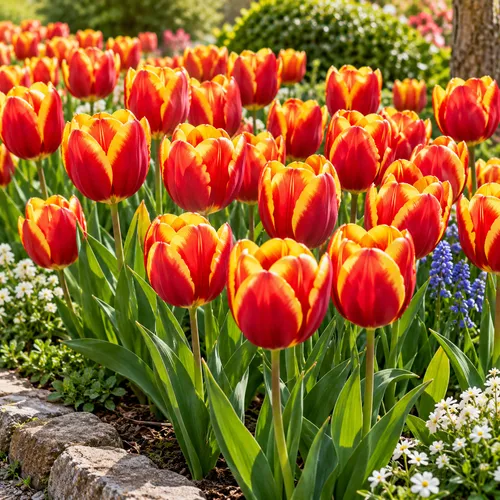 JUNAVERA Tulipa Darwin | rode met gele randen tulp | 7 bloembollen | bloeihoogte 25 tot 40 cm
