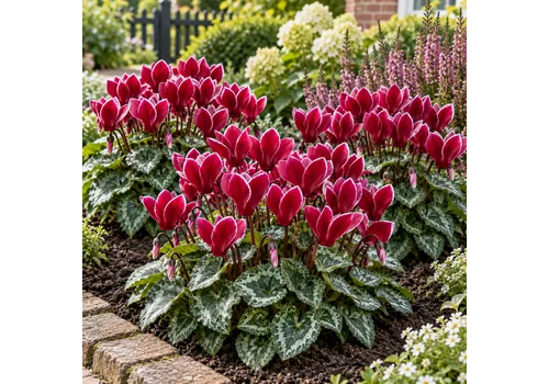 JUNAVERA Cyclamen kleinbloemig Carino Wine Red met witte rand | 10 cm pot | 25 cm hoog