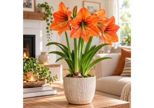 JUNAVERA Hippeastrum oranje | Amaryllis bloembol | grote oranje bloemen | voor binnen en buiten | per stuk