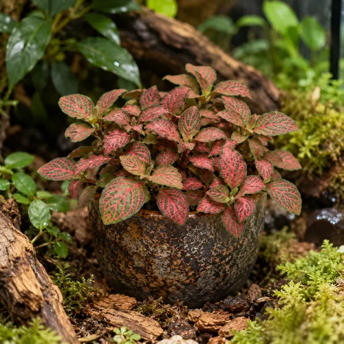 Junai.nl Fittonia verschaffeltii 'Red Star' | 8,5 cm pot | 12 cm hoog