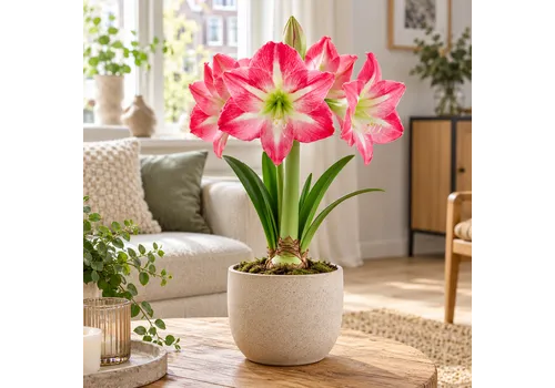 JUNAVERA Hippeastrum Amaryllis roze met witte tekening | bloembol voor binnen en buiten