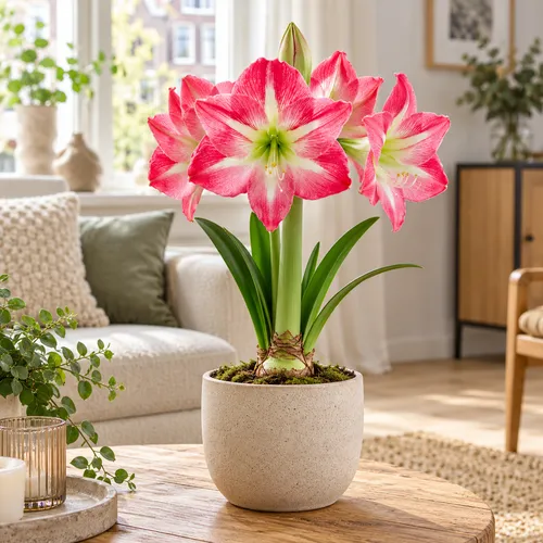 JUNAVERA Hippeastrum Amaryllis roze met witte tekening | bloembol voor binnen en buiten