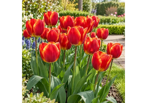 JUNAVERA Tulipa Triumph | Rode tulp met gele gloed | 7 bloembollen | 40 cm hoog