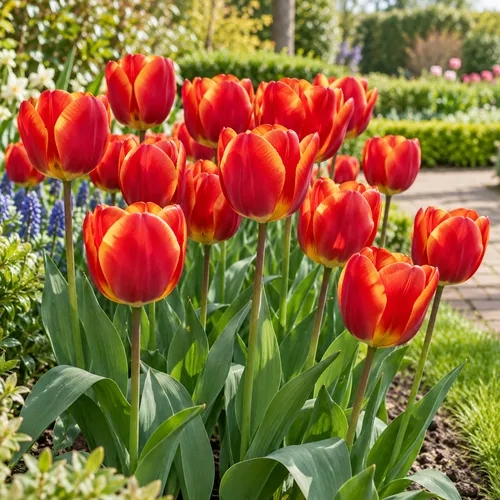 JUNAVERA Tulipa Triumph | Rode tulp met gele gloed | 7 bloembollen | 40 cm hoog