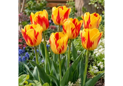 JUNAVERA Tulipa Triumph | Gele tulp met rode tekening | 7 bloembollen | 50 cm