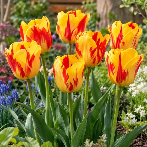 JUNAVERA Tulipa Triumph | Gele tulp met rode tekening | 7 bloembollen | 50 cm