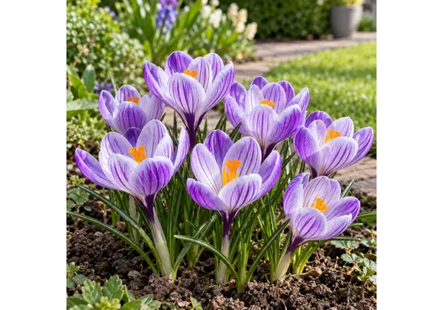JUNAVERA Crocus Large Flowering | Grote paars witte krokus | 10 bloembollen | 10 cm