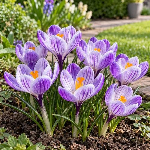 JUNAVERA Crocus Large Flowering | Grote paars witte krokus | 10 bloembollen | 10 cm