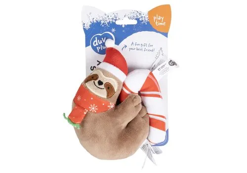 Duvo+ Kerst kattenspeelgoed luiaard en zuurstok | 11,5 x 15 cm en 6 x 10,5 cm