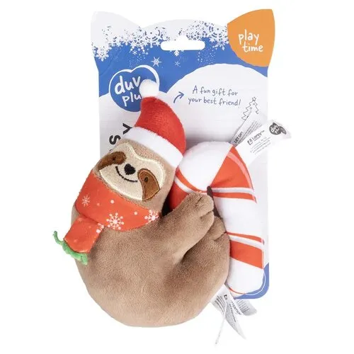 Duvo+ Kerst kattenspeelgoed luiaard en zuurstok | 11,5 x 15 cm en 6 x 10,5 cm