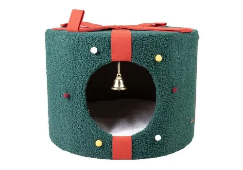 Duvo+ Kerst kattenhuis cadeau groen/rood | 42 x 42 x 30 cm