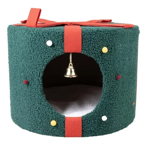 Duvo+ Kerst kattenhuis cadeau groen/rood | 42 x 42 x 30 cm
