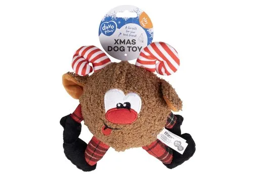 Duvo+ Kerst rendierbal pluche hondenspeelgoed | 20 x 19,5 x 10 cm