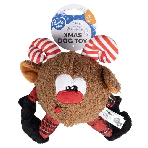 Duvo+ Kerst rendierbal pluche hondenspeelgoed | 20 x 19,5 x 10 cm