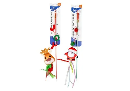 Duvo+ Kerst speelhengel kat kerstman en rendier | 70 cm