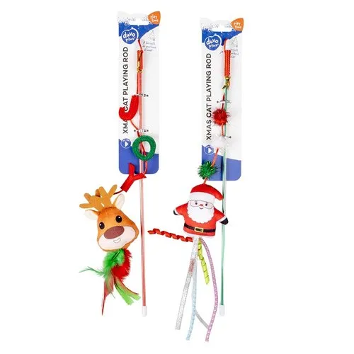 Duvo+ Kerst speelhengel kat kerstman en rendier | 70 cm