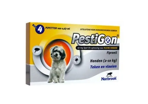 Pestigon Vlooien- en tekenmiddel hond 2 tot 10 kg | Spot-on 67 mg fipronil | 4 pipetten van 0,67 ml