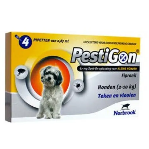 Pestigon Vlooien- en tekenmiddel hond 2 tot 10 kg | Spot-on 67 mg fipronil | 4 pipetten van 0,67 ml
