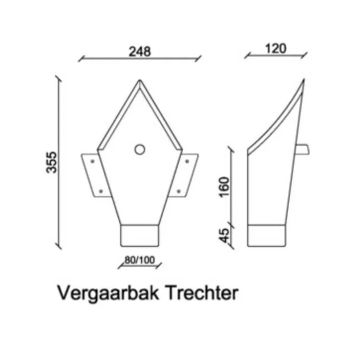Zinken vergaarbak 80 mm rond model peperzak/trechter