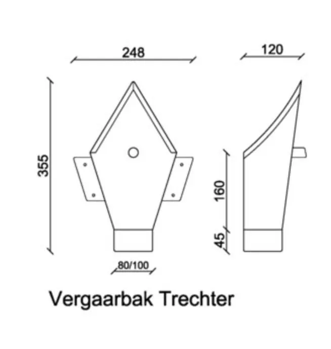 Rheinzink Zinken vergaarbak 80 mm rond - model peperzak/trechter (Rheinzink)