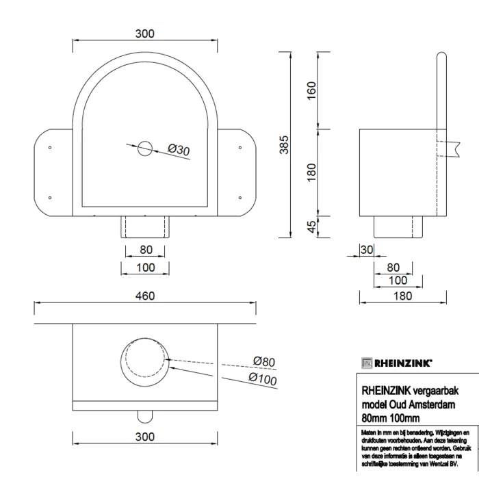 Rheinzink Zinken vergaarbak 80 mm rond - model Oud Amsterdam (Rheinzink)
