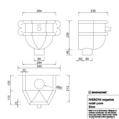 Rheinzink Zinken vergaarbak 80 mm rond - model Louvre (Rheinzink)