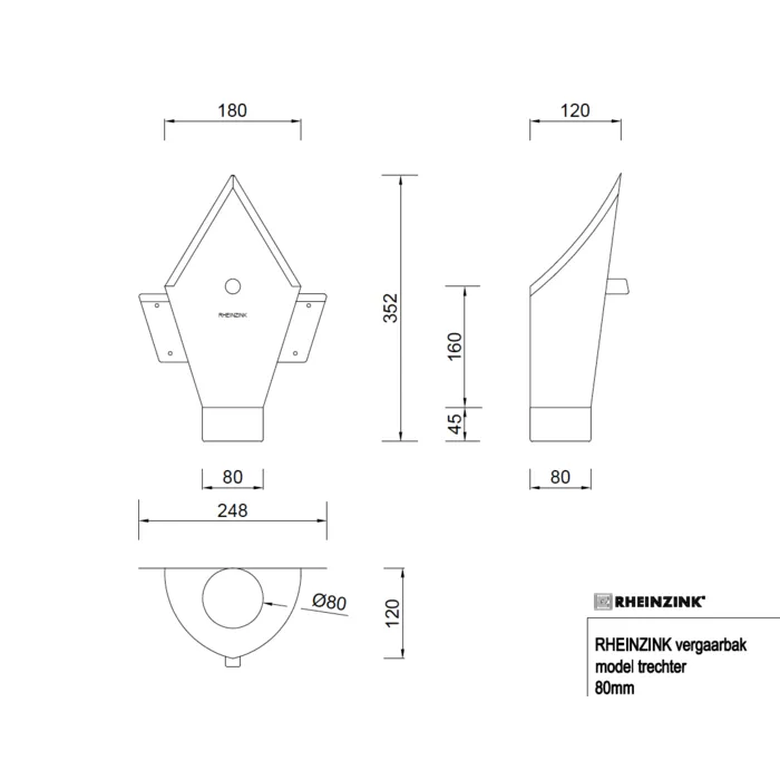 Rheinzink Zinken vergaarbak 80 mm rond - model peperzak/trechter (Rheinzink)