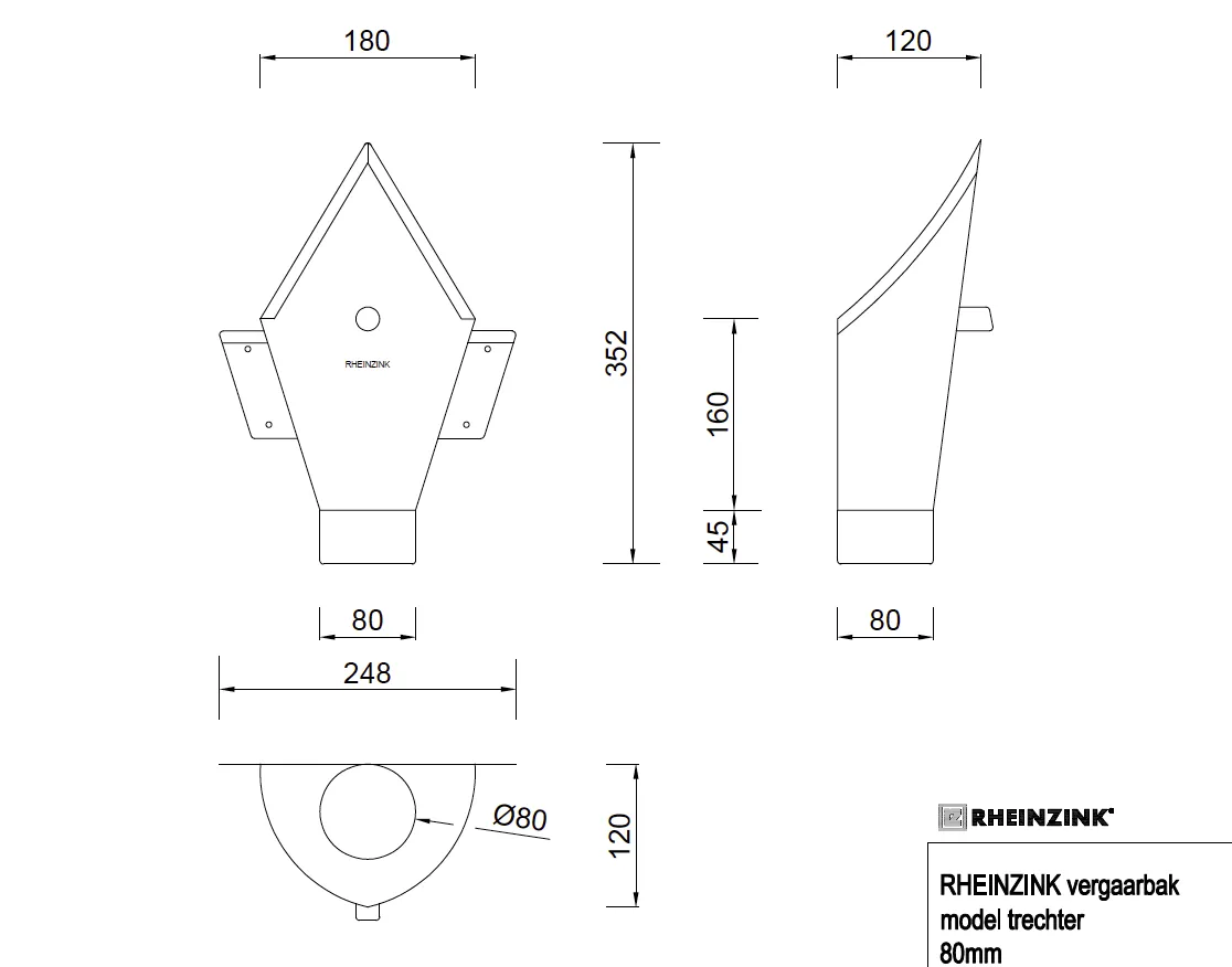 Rheinzink Zinken vergaarbak 80 mm rond - model peperzak/trechter (Rheinzink)